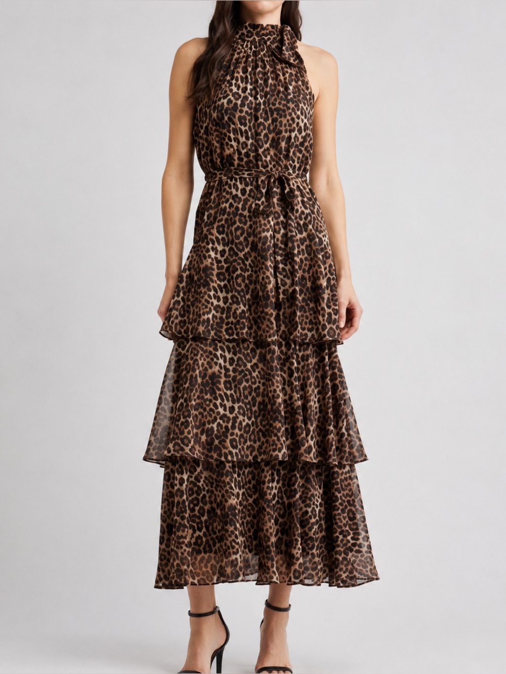 Julia Jordan Leopard Print Tiered Maxi Dress NWT